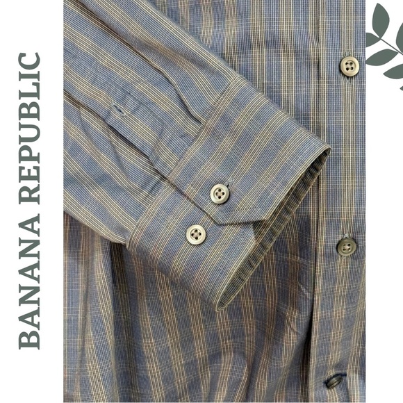 Banana Republic Men’s Slim Fit Dress Shirt | Blue Beige Check | XL 17 - 17.5 - Picture 4 of 5